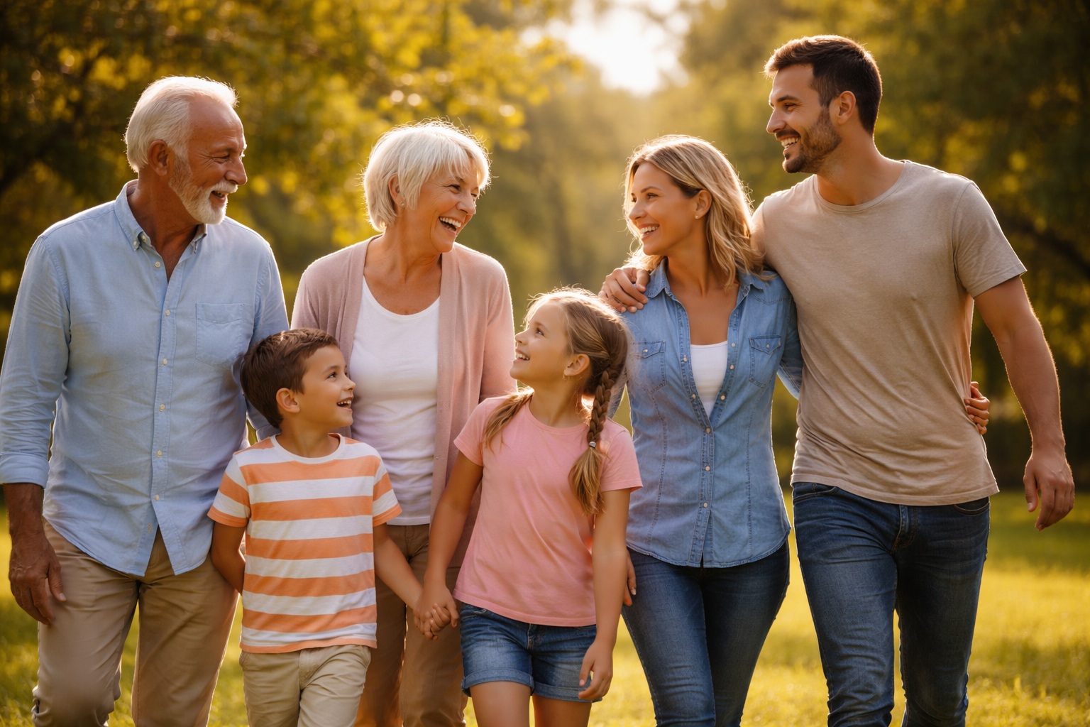 A family walking together, highlighting the importance of understanding family history as a risk factor for Peripheral Arterial Disease (PAD).