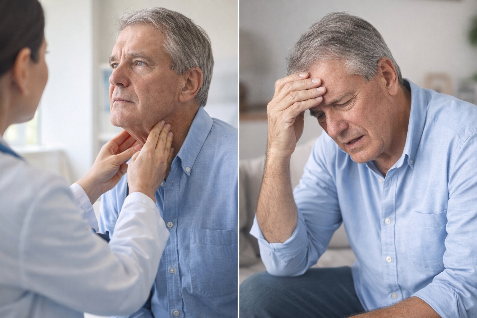 Doctor examining a man’s neck for carotid artery disease and early stroke symptoms