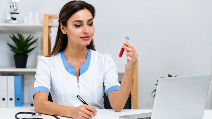 Doctor examining ABI test result with blood sample
